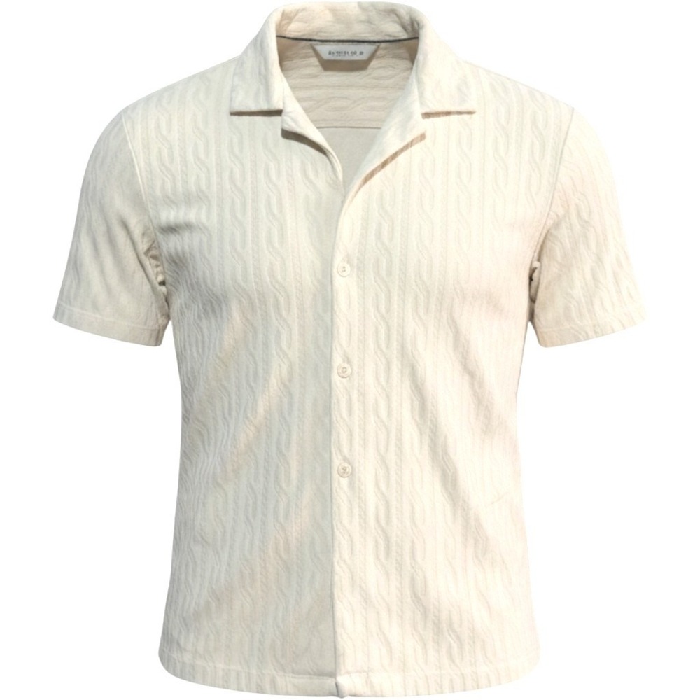 Cactus Man Shirt Mens Medium Cream Cable Knit Textured Short Sleeve Quiet Luxury